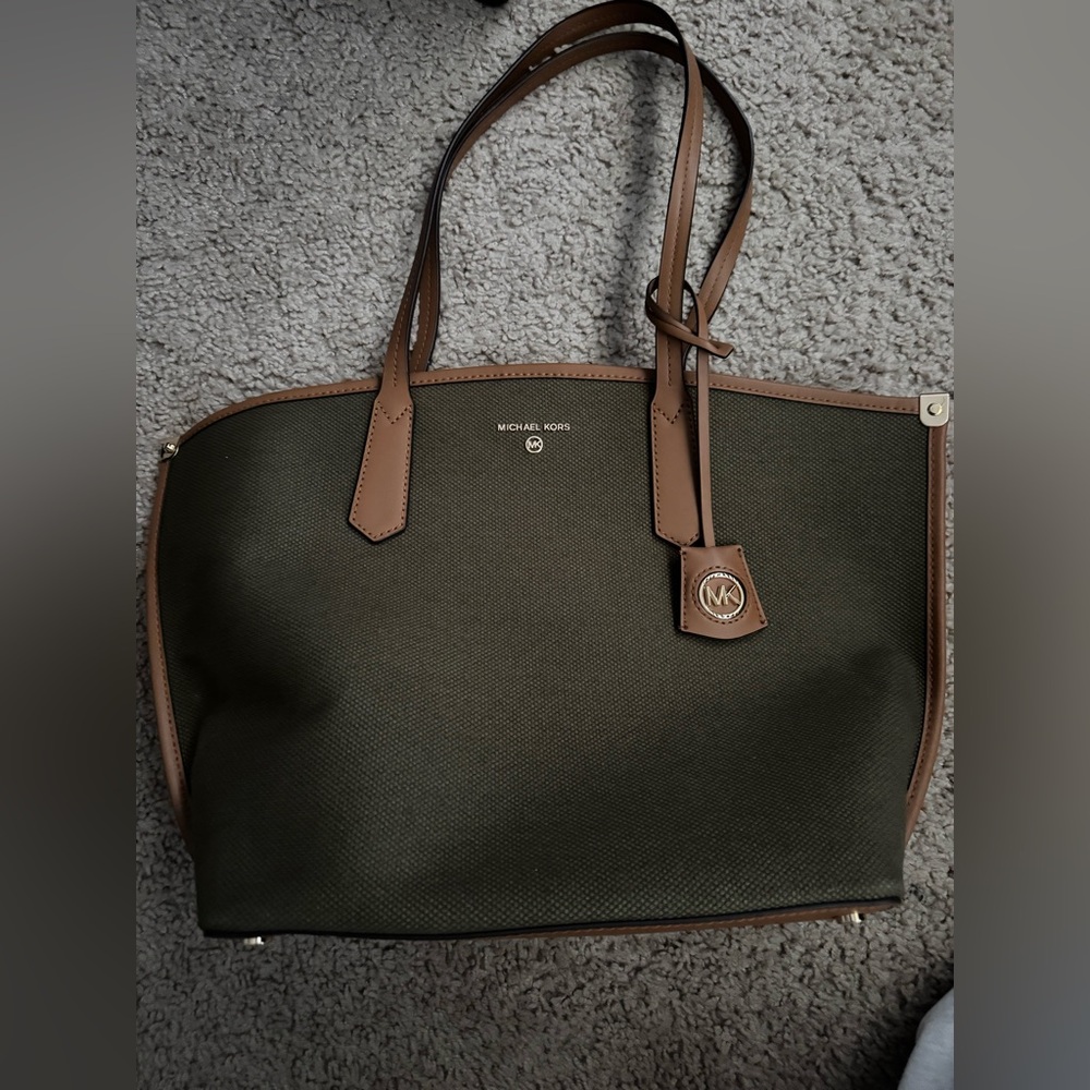 Michael Kors Dark Green and Tan Tote Bag